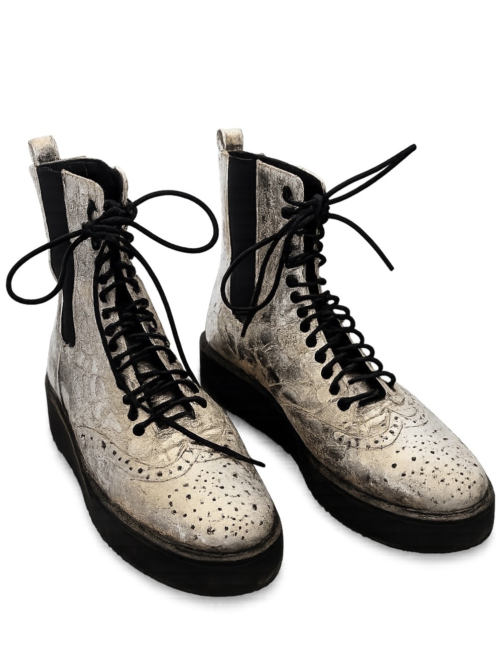 SHELLYS LONDON Silver Crinkle Leather LILY Chelsea Platform Boots